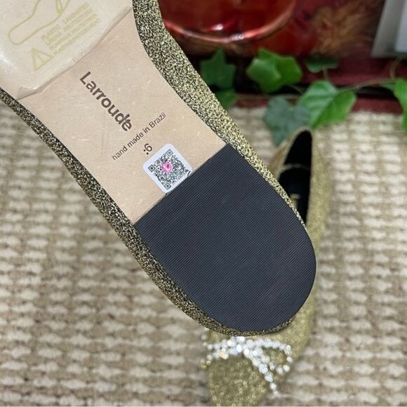 Larroude Lee Crystal-Embellished Lurex Pointed Flats in Gold Size 6 - Picture 11 of 14